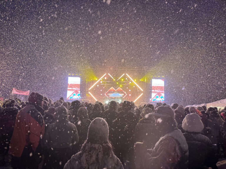 crowd in front of a stage